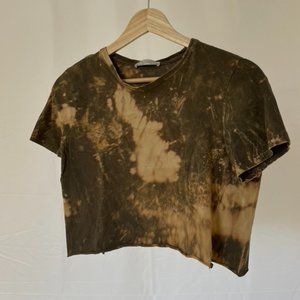 UPCYCLED Acid Wash Cropped Tan Short Sleeved Tee